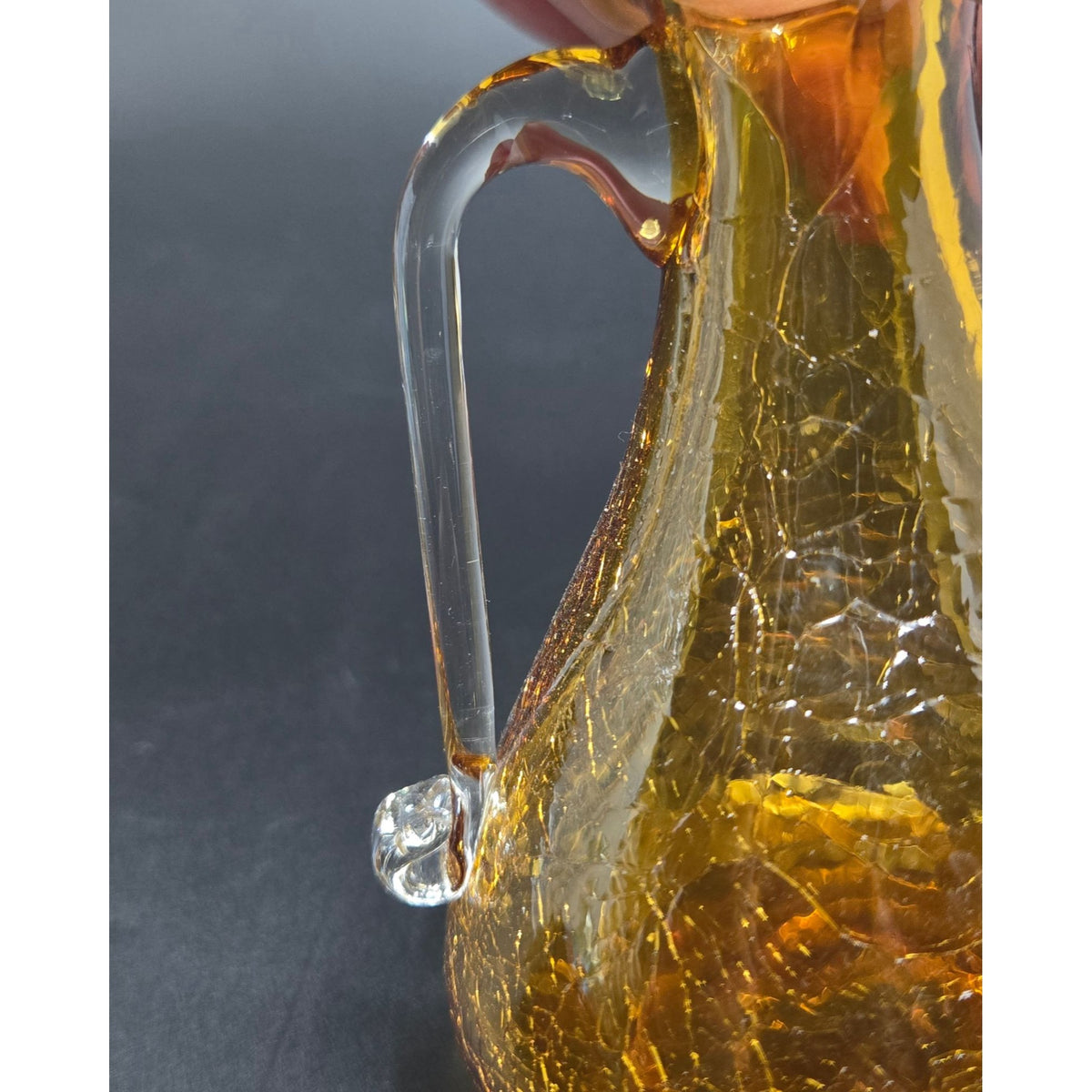 Amber Cruet Crackle Glass Cruet Pilgrim Glass, USA 4.5 in