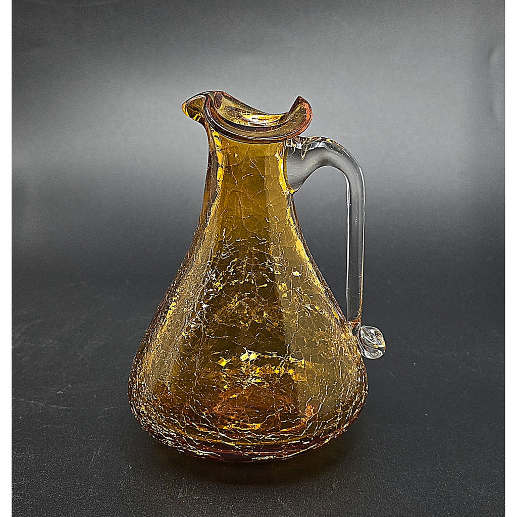 Amber Cruet Crackle Glass Cruet Pilgrim Glass, USA 4.5 in
