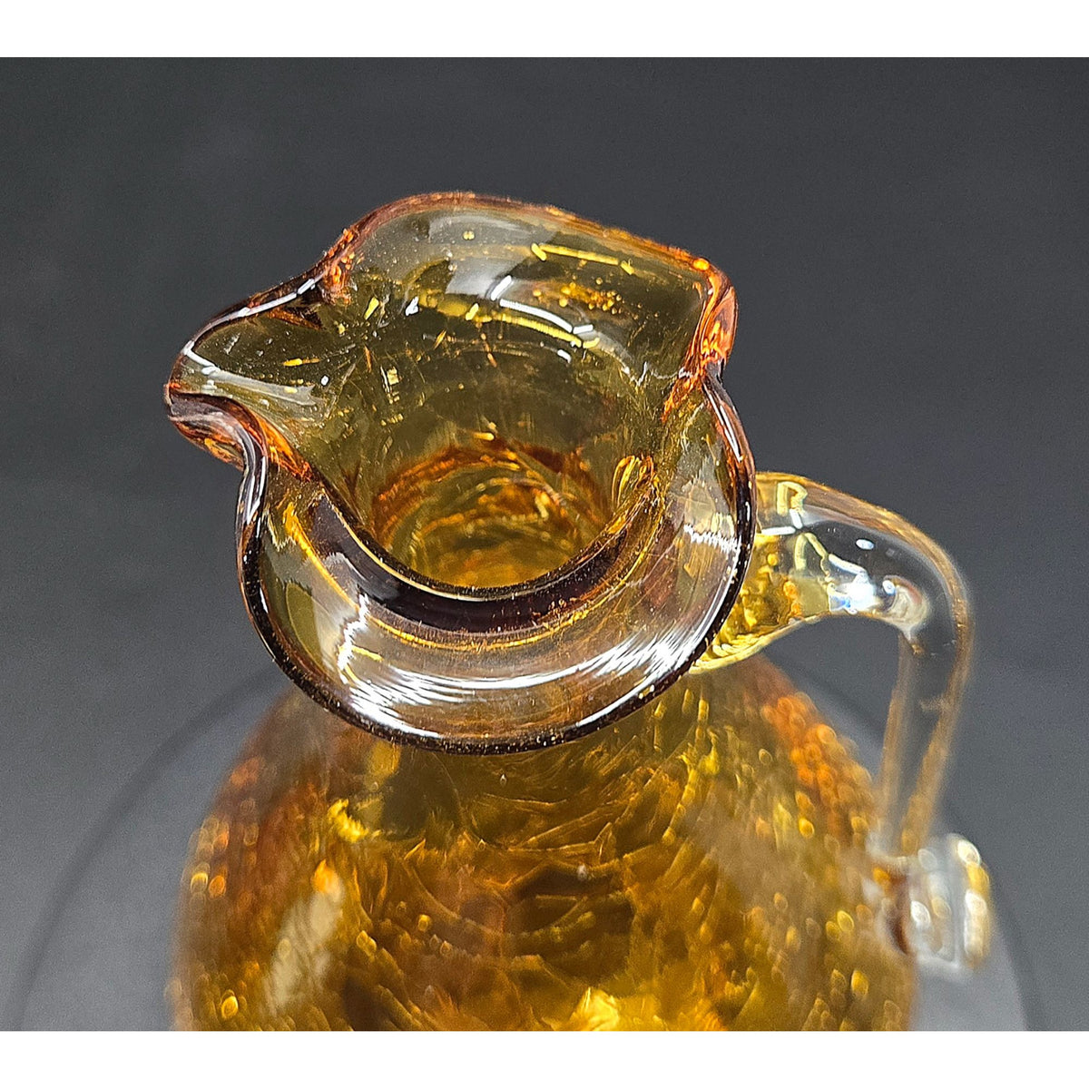 Amber Cruet Crackle Glass Cruet Pilgrim Glass, USA 4.5 in