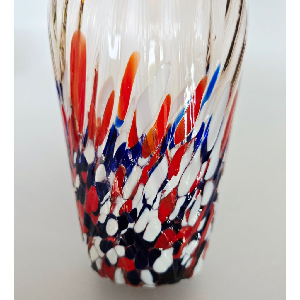 Czech Pink glass with confetti speckled Vase Star Shaped Rim. Swirl Design, Mint