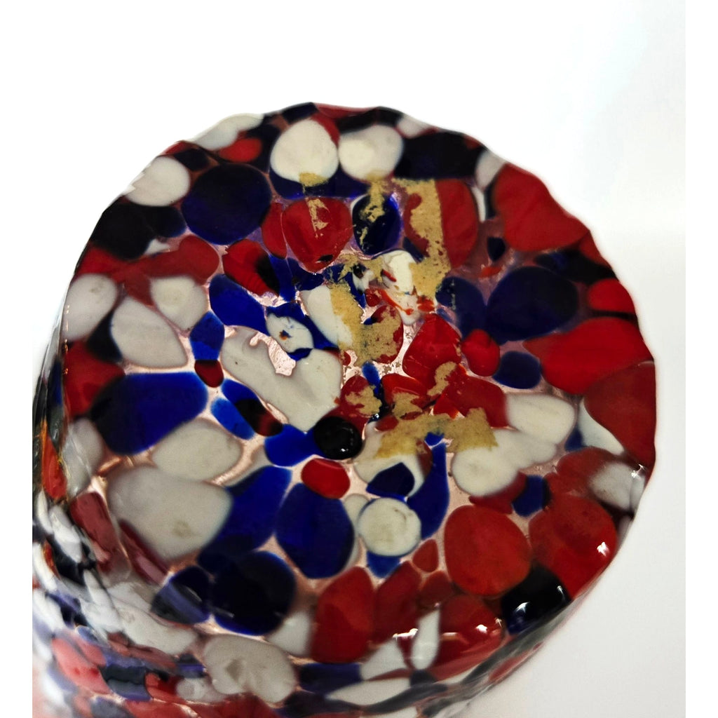 Czech Pink glass with confetti speckled Vase Star Shaped Rim. Swirl Design, Mint