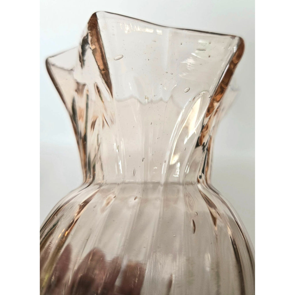 Czech Pink glass with confetti speckled Vase Star Shaped Rim. Swirl Design, Mint