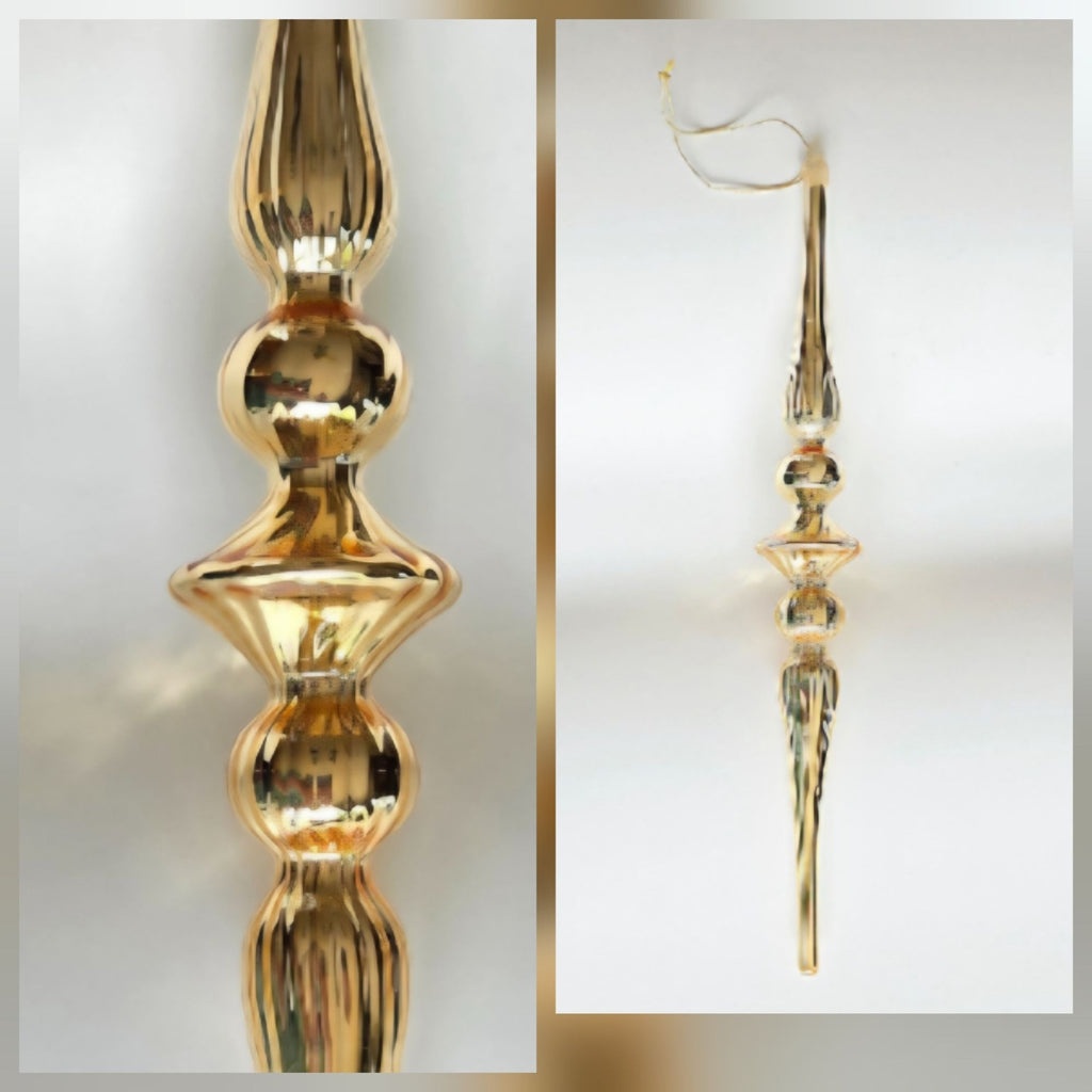 Raz Imports 12" Gold Long Ribbed Finial Style Ornament, Mercury Glass, Hand Blown