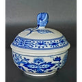 Vintage Blue Onion Style Porcelain Trinket Box w/Rose on Lid, Germany