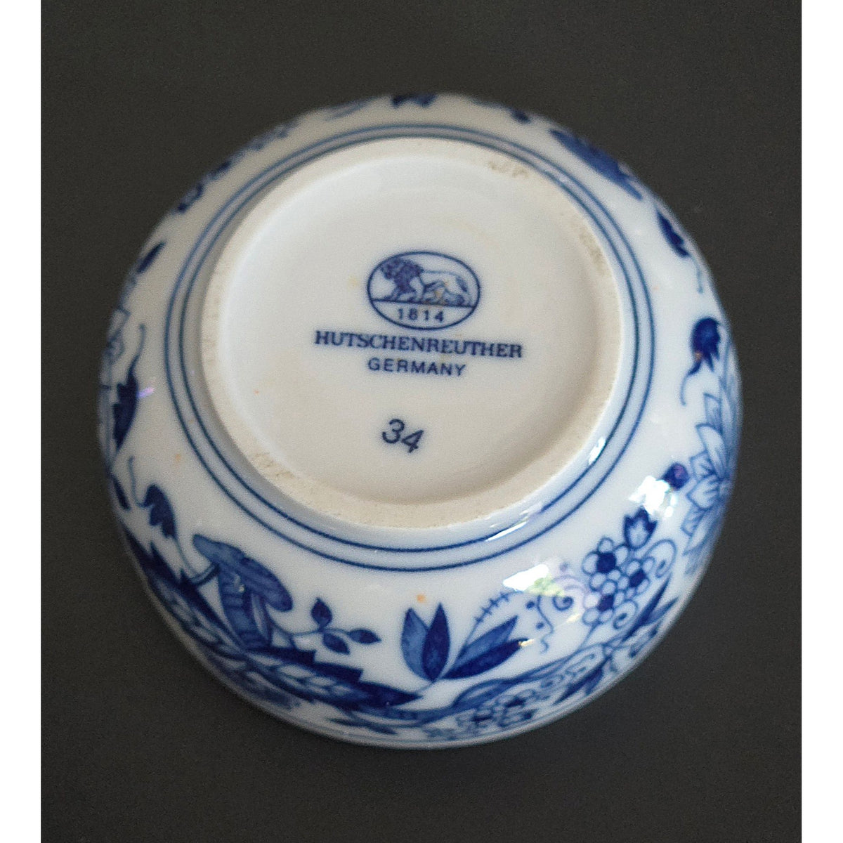 Vintage Blue Onion Style Porcelain Trinket Box w/Rose on Lid, Germany