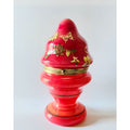 Vintage Bohemian Czech Glass Mini Bar Set with Decanter & Shot Glasses, Red with Gold Floral