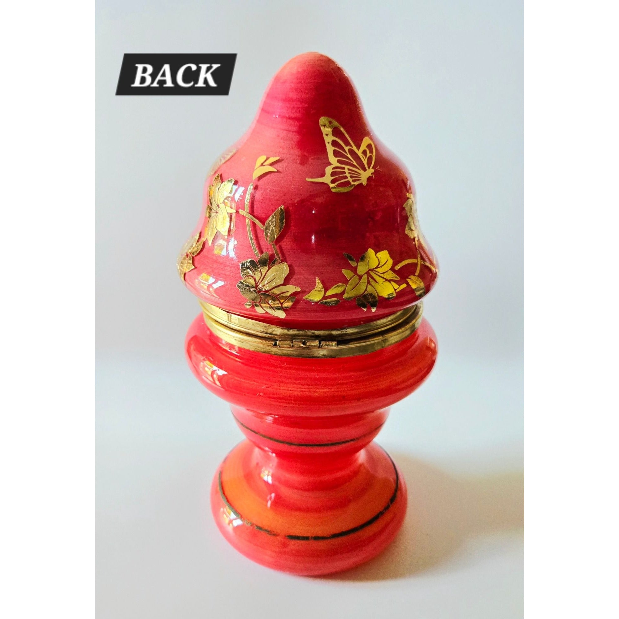 Vintage Bohemian Czech Glass Mini Bar Set with Decanter & Shot Glasses, Red with Gold Floral