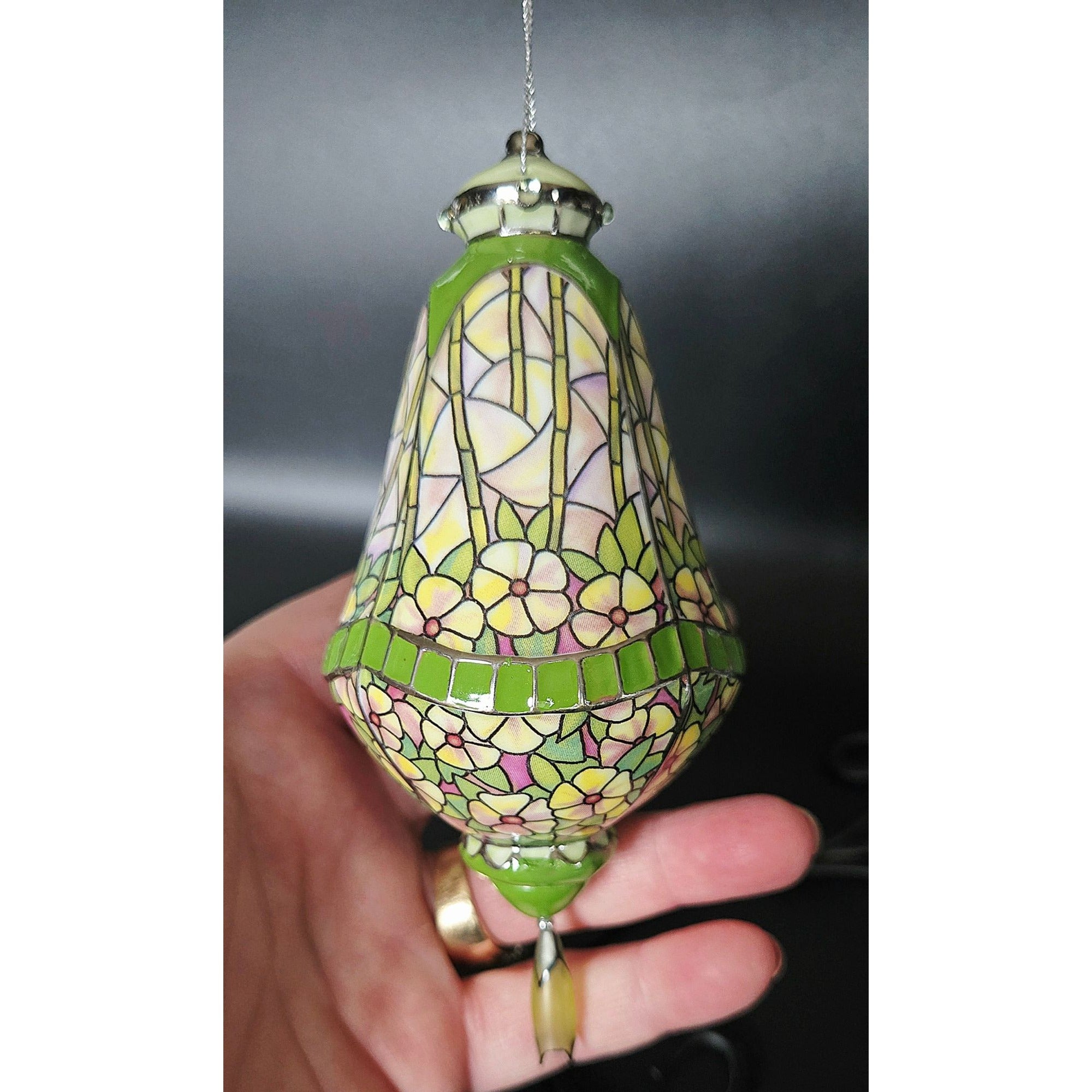 Bradford Exchange Louis Tiffany Stained Glass Inspired Floral Pansy Ornament  porcelain