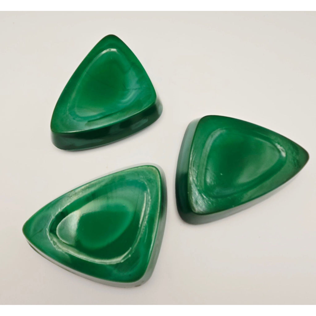 Set Of 3 Czech Vintage Retro Malichite Glass Green Marbled Triangle Trinket Dishes, Ashtrays