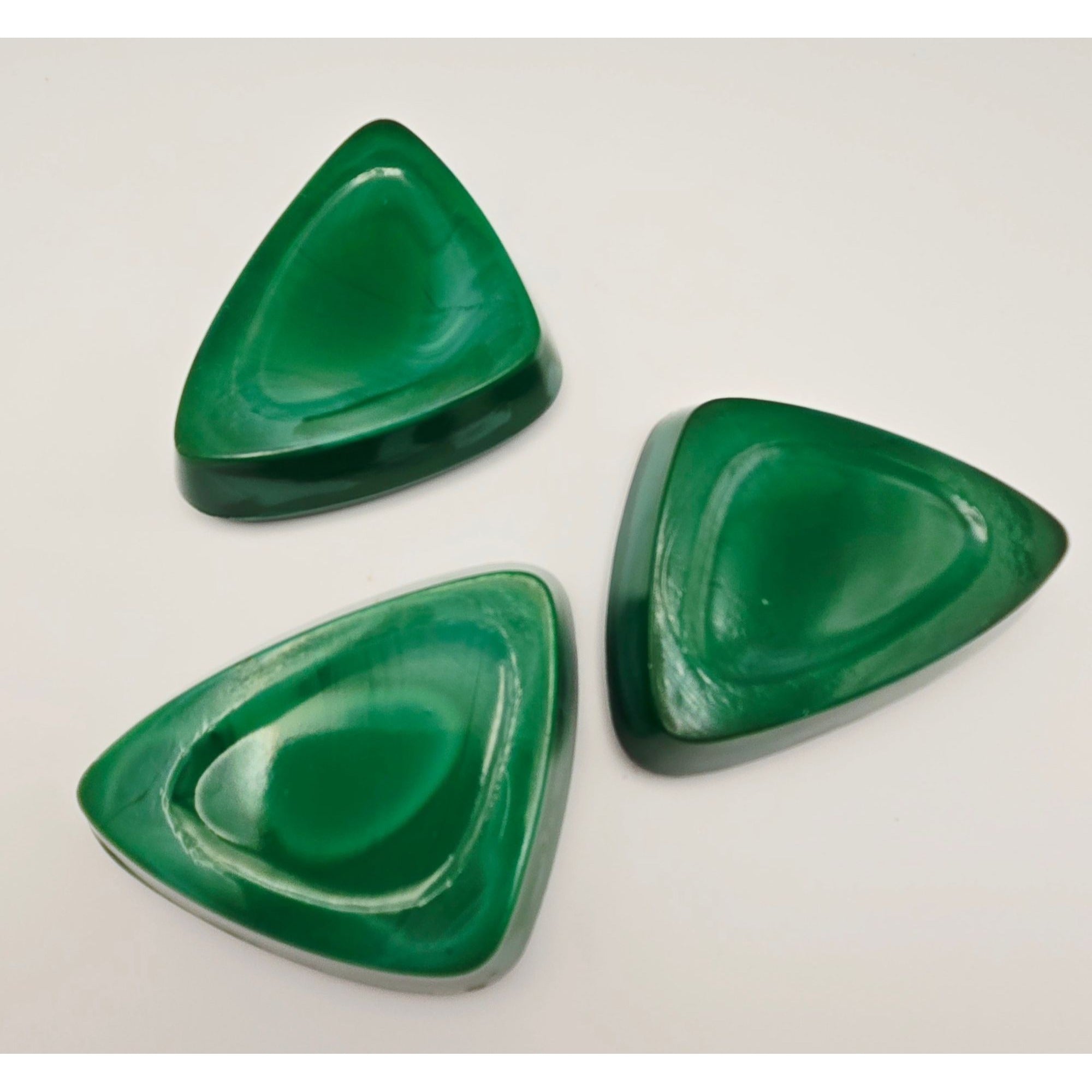 Set Of 3 Czech Vintage Retro Malichite Glass Green Marbled Triangle Trinket Dishes, Ashtrays