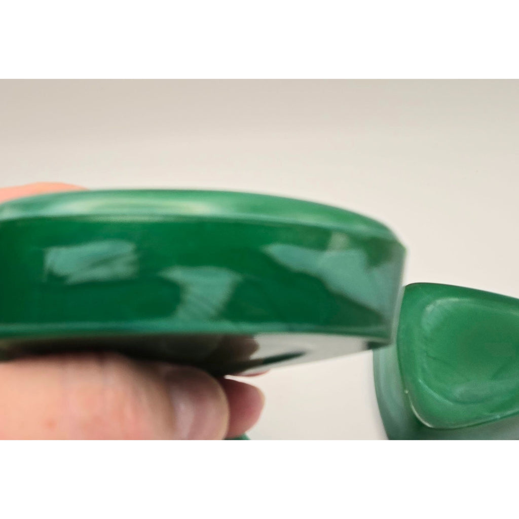 Set Of 3 Czech Vintage Retro Malichite Glass Green Marbled Triangle Trinket Dishes, Ashtrays