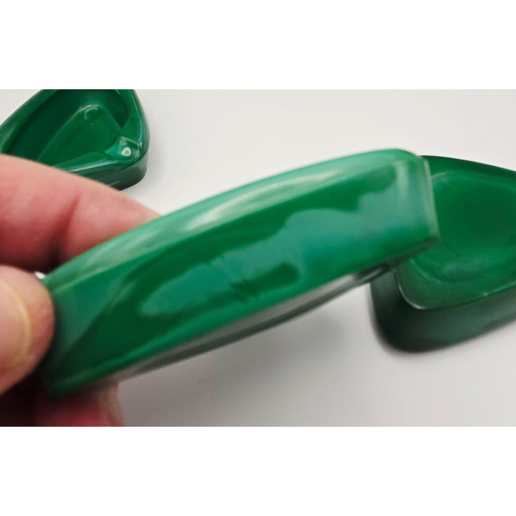 Set Of 3 Czech Vintage Retro Malichite Glass Green Marbled Triangle Trinket Dishes, Ashtrays