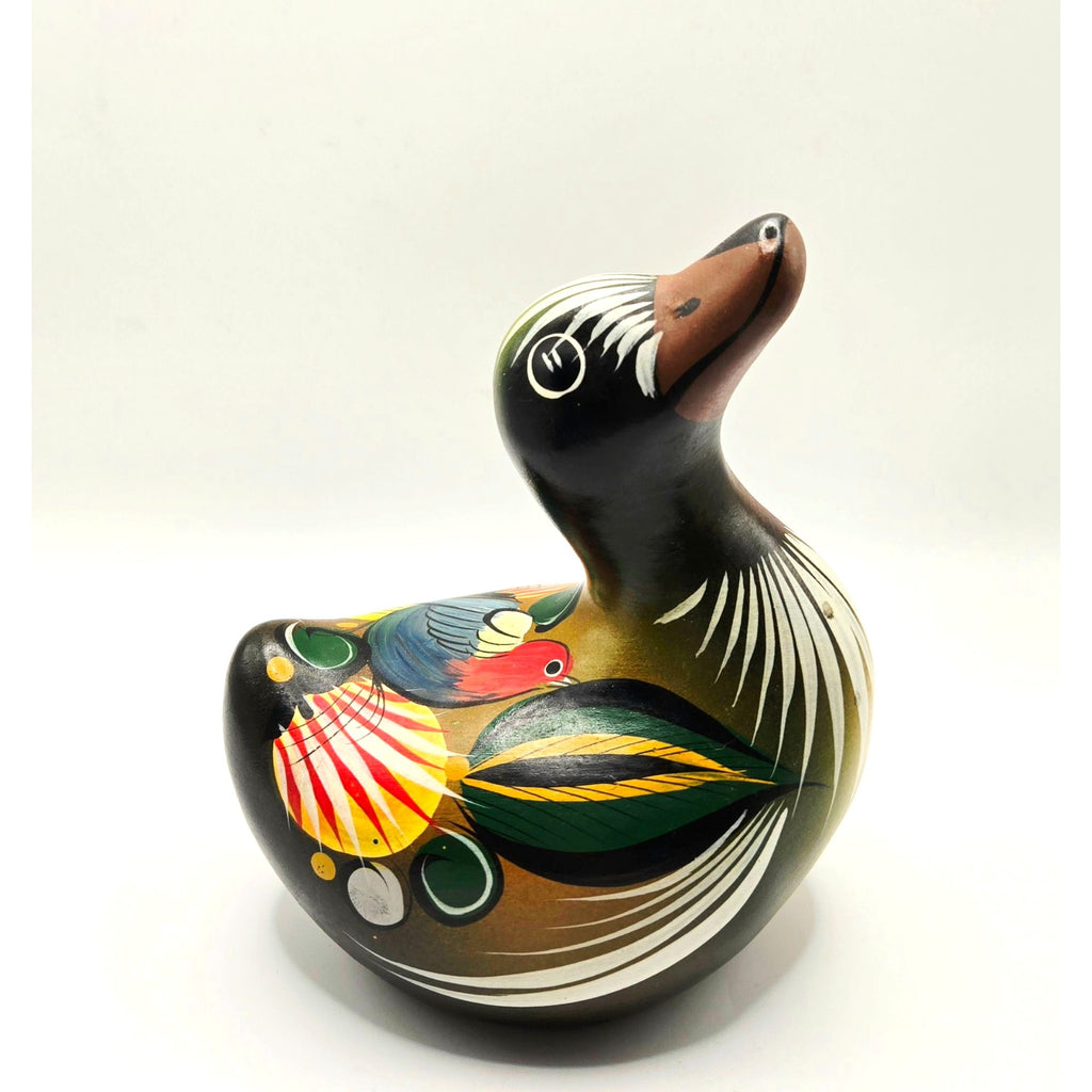 Hand-Painted Mexican Folk Art Duck Figurine 6" Tall Signed Tonala,Talavera