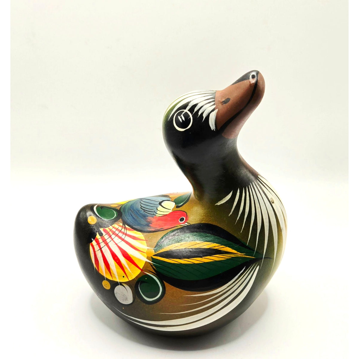 Hand-Painted Mexican Folk Art Duck Figurine 6" Tall Signed Tonala,Talavera