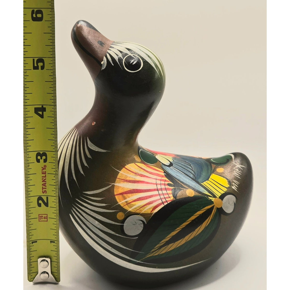 Hand-Painted Mexican Folk Art Duck Figurine 6" Tall Signed Tonala,Talavera