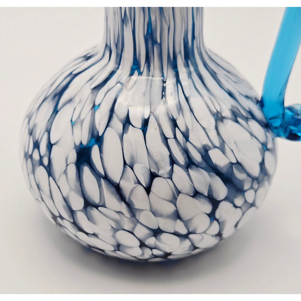 Hand-Blown Blue & White Art Glass Pitcher Rainbow Glass Co 4.25" mint