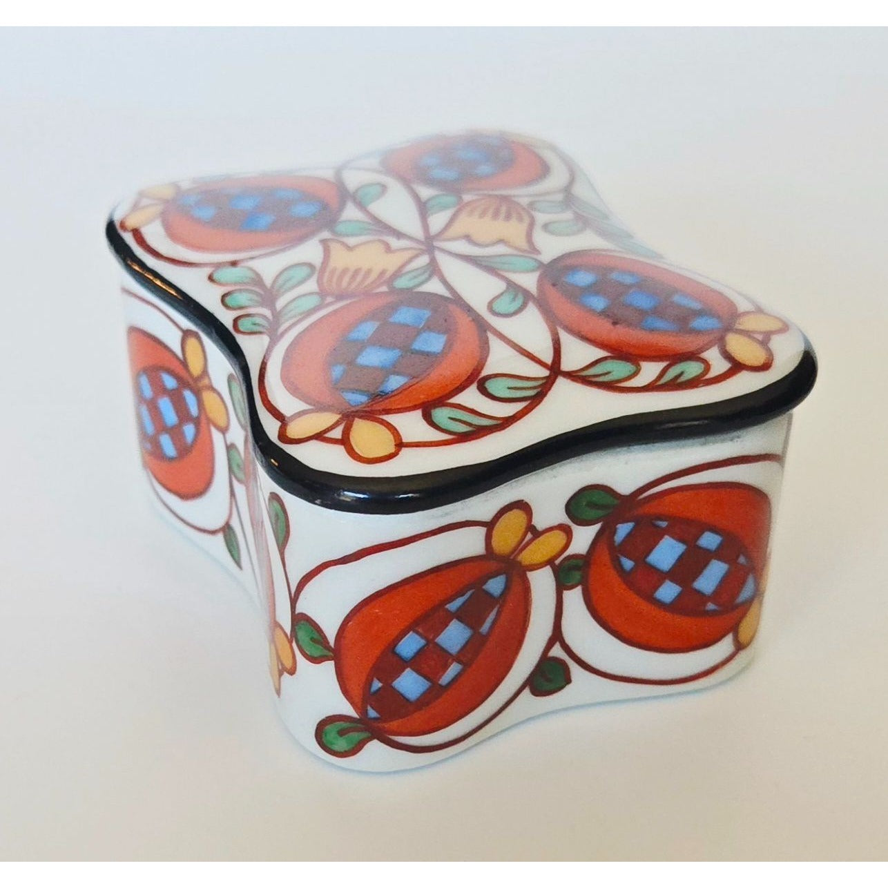 Hand Painted Czech Trinket Box Porcelain, Pomegranate designs