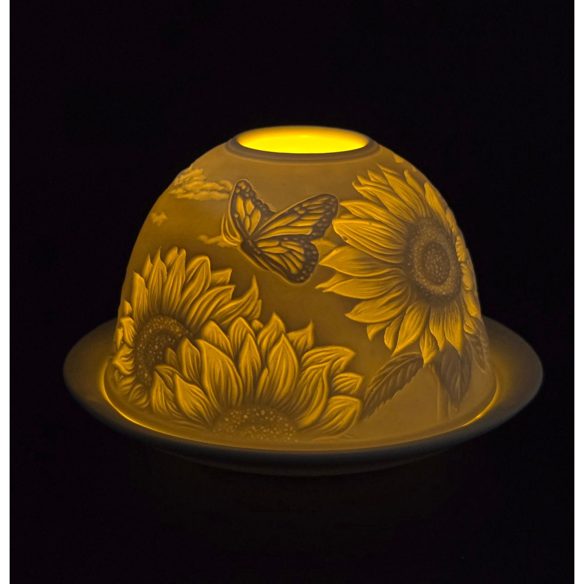 White Porcelain Lithopane Sunflower Fairy Lamp  New w/ tealight