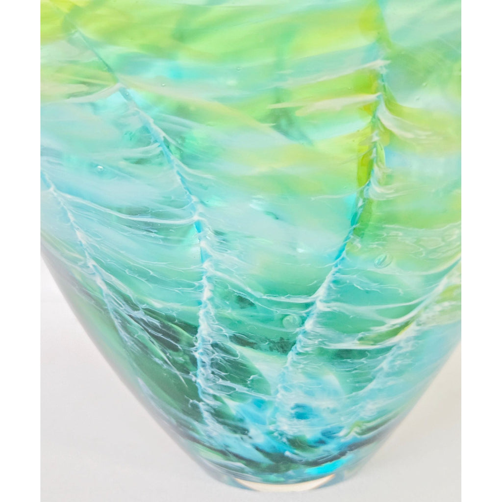 Richard Glass Large Ocean Bowl Hand-Blown Green & Blue Swirl Art Glass Bowl 11"