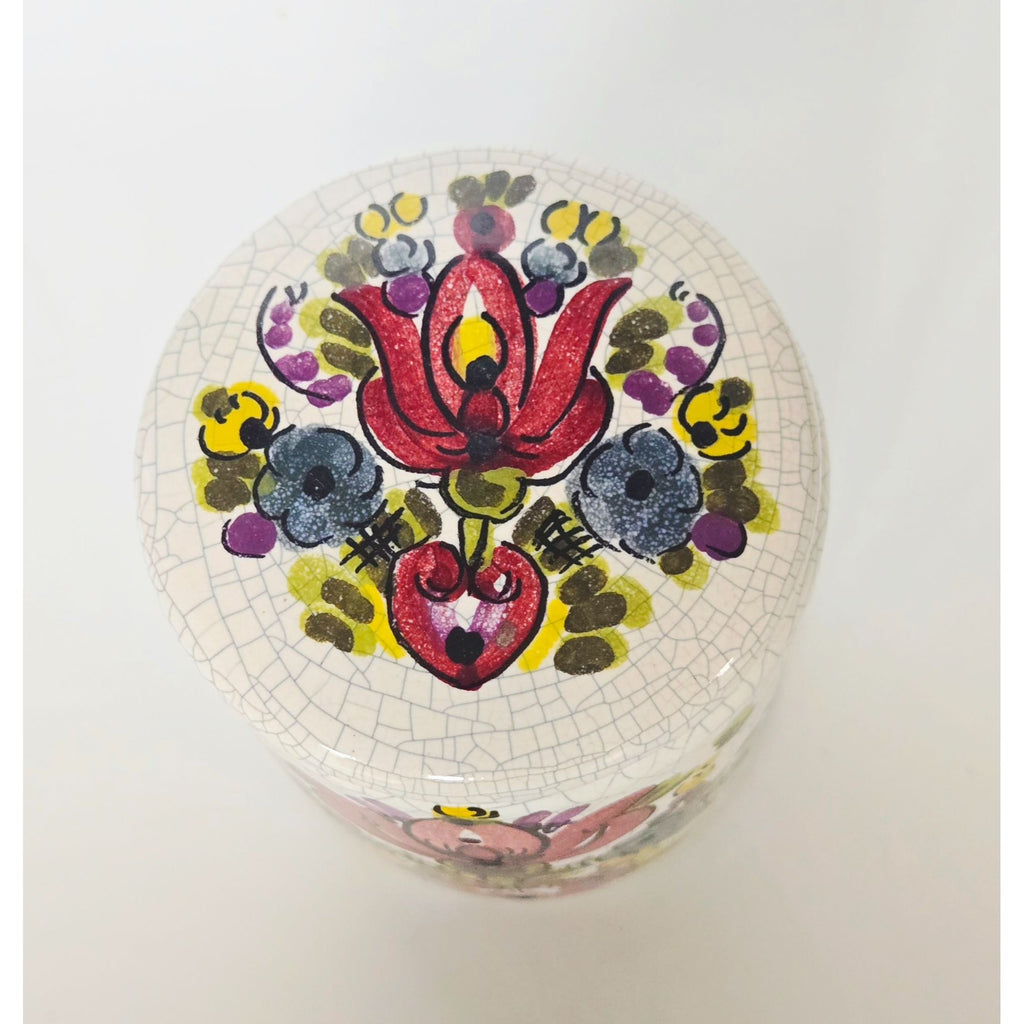 Hand-Painted Floral Jar With Lid – Cracked Glaze Vintage Style Signed Trinket Box