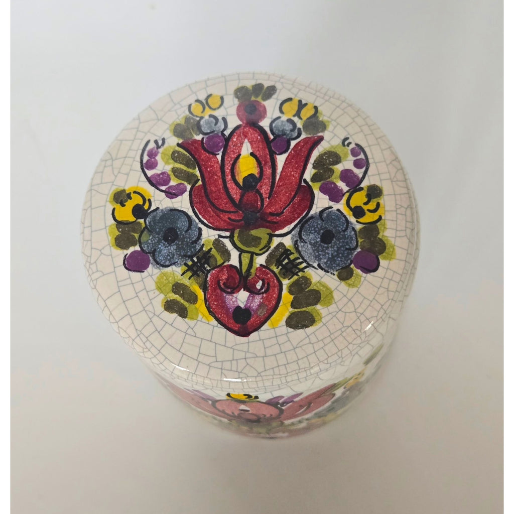 Hand-Painted Floral Jar With Lid – Cracked Glaze Vintage Style Signed Trinket Box