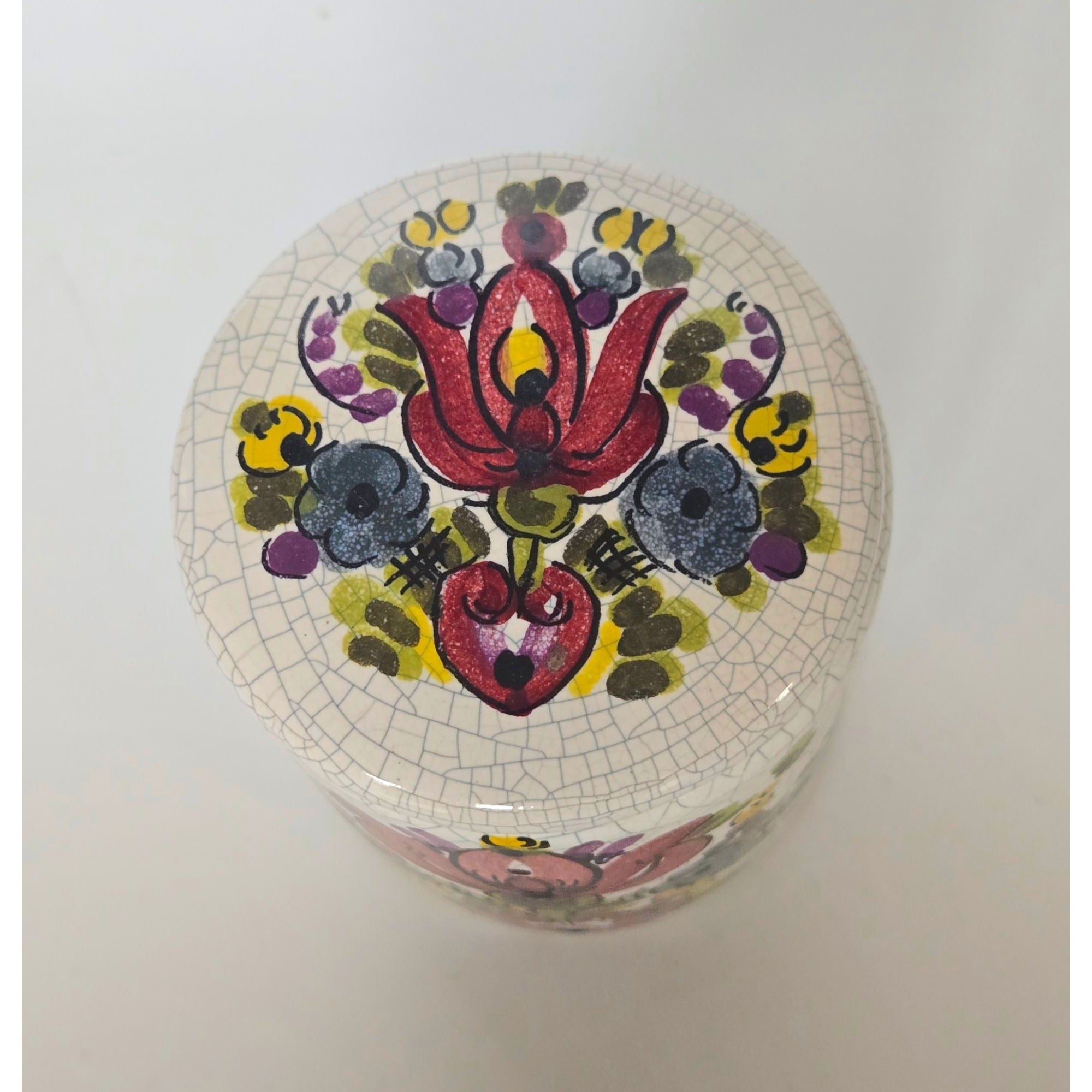 Hand-Painted Floral Jar With Lid – Cracked Glaze Vintage Style Signed Trinket Box