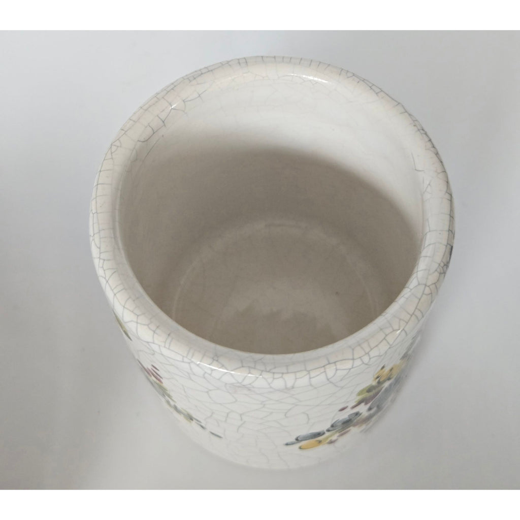 Hand-Painted Floral Jar With Lid – Cracked Glaze Vintage Style Signed Trinket Box