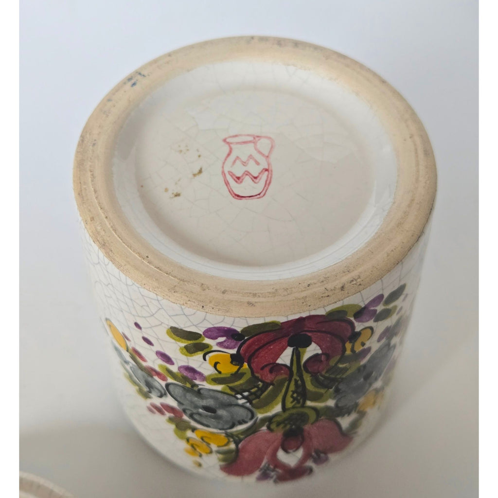 Hand-Painted Floral Jar With Lid – Cracked Glaze Vintage Style Signed Trinket Box
