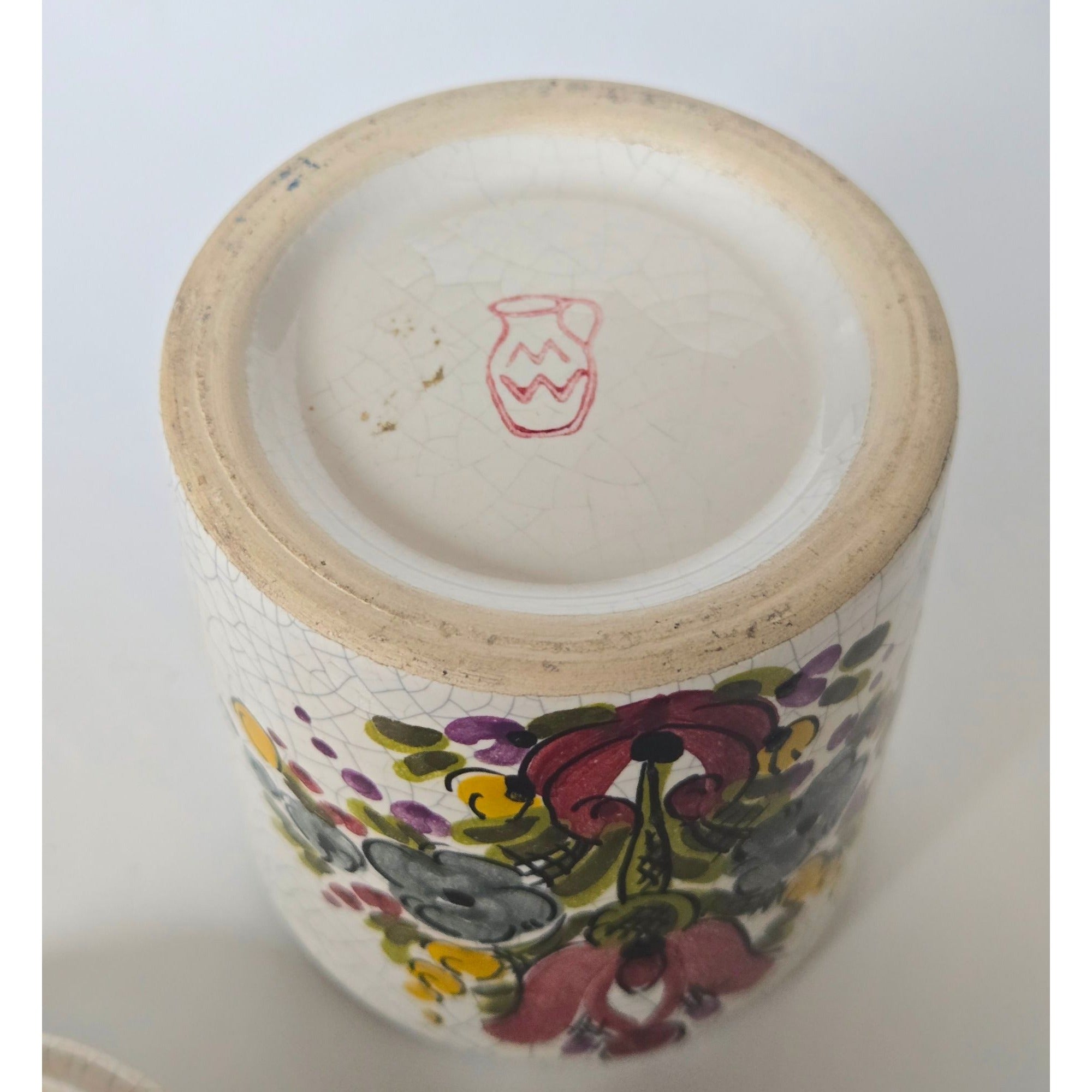 Hand-Painted Floral Jar With Lid – Cracked Glaze Vintage Style Signed Trinket Box