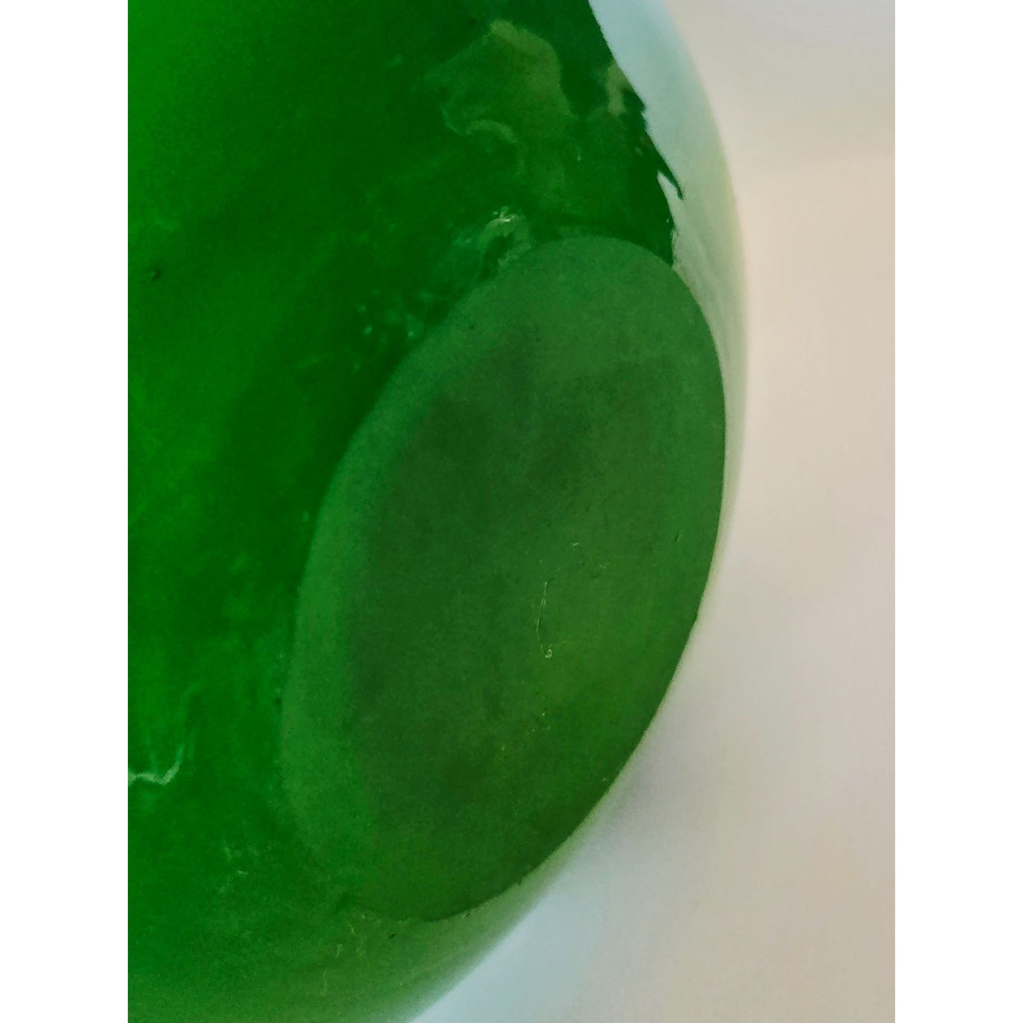 Large Hand-Blown Green Glass Vase With Yellow Flower Rose Accent & Ruffled Rim