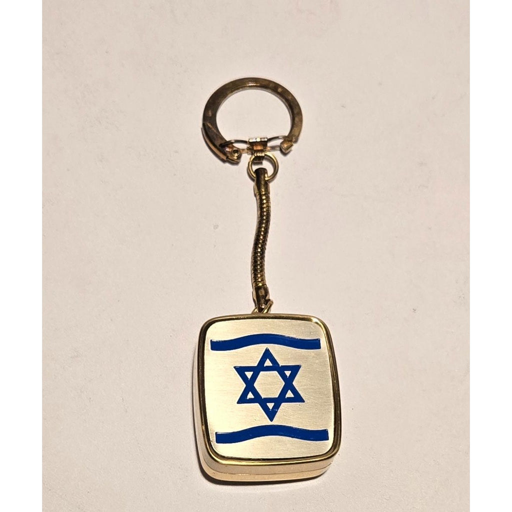 Vintage Brushed brass music box keychain, brand Clover, Jewish Star of David, plays Hava Nagila