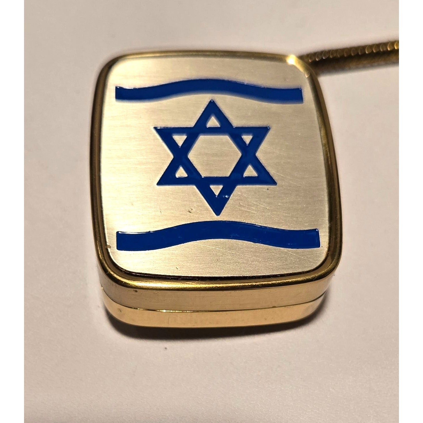 Vintage Brushed brass music box keychain, brand Clover, Jewish Star of David, plays Hava Nagila