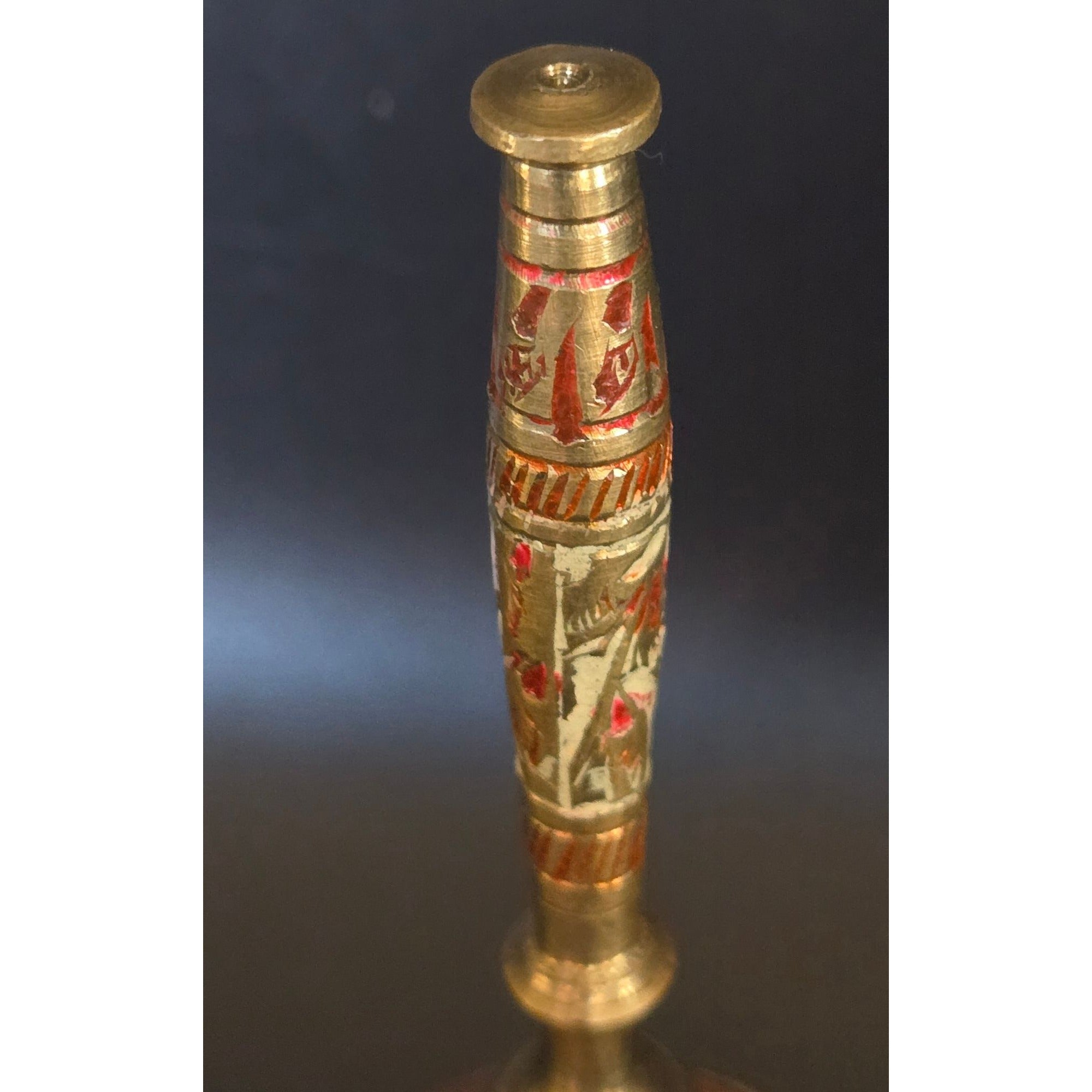 Vintage Indian Brass Claw Bell Hand Engraved Enamel Elephant Sarna Bell Handle