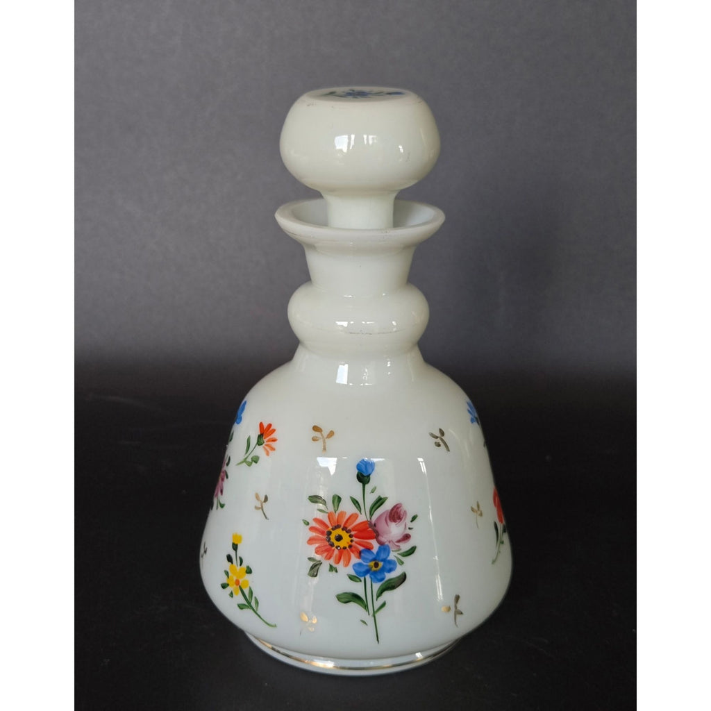 Czech Glass Uranium Glass Perfume Bottle W/ Floral Pattern Glows Under UV Light