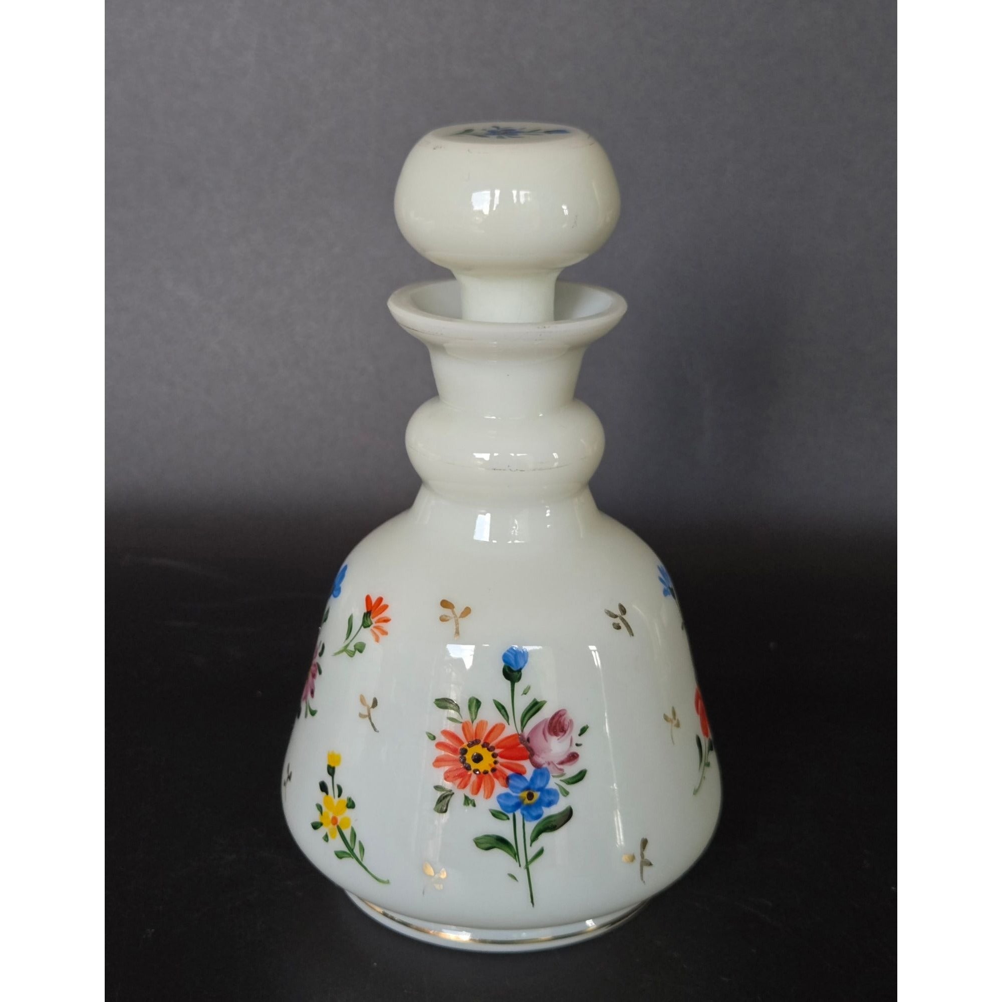 Czech Glass Uranium Glass Perfume Bottle W/ Floral Pattern Glows Under UV Light