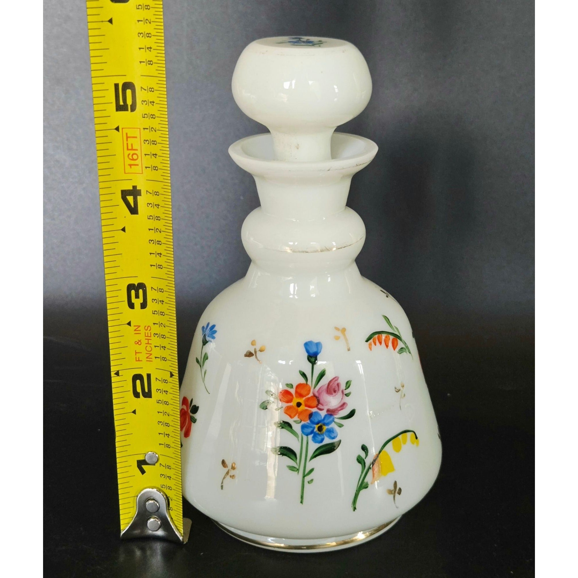 Czech Glass Uranium Glass Perfume Bottle W/ Floral Pattern Glows Under UV Light
