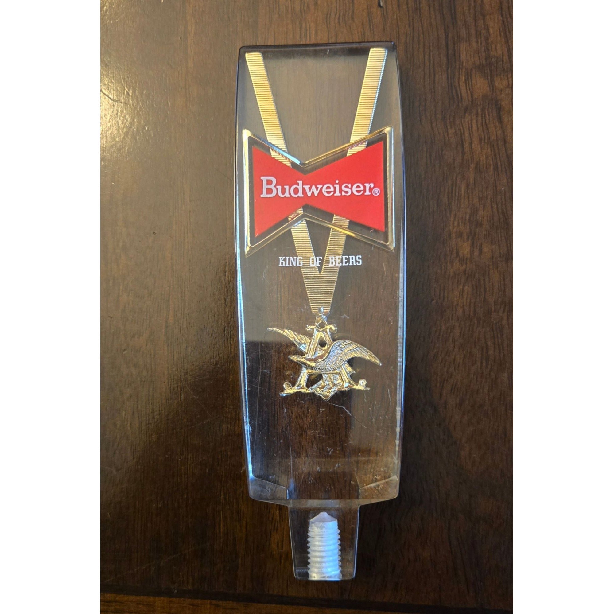Budweiser Tap Handle Clear Acrylic Gold Eagle Logo 6.5" King Of Beers Vintage Barware