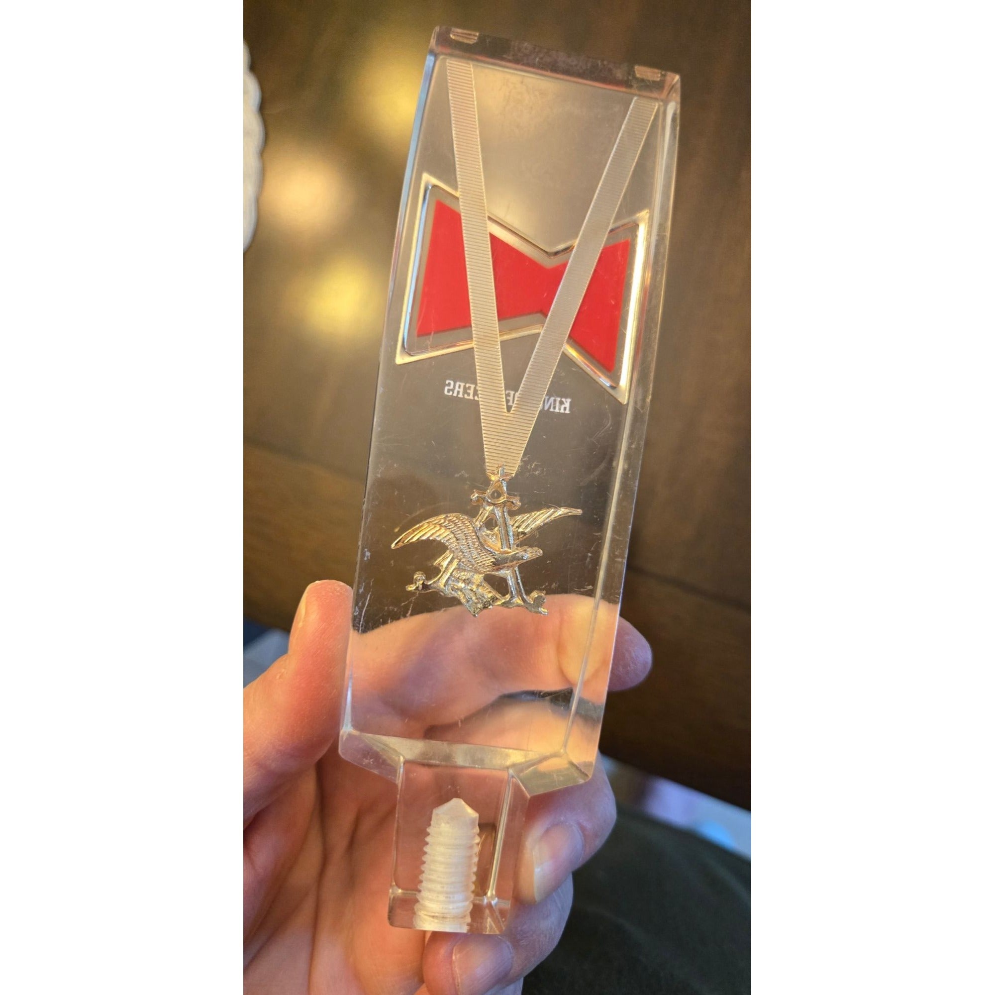 Budweiser Tap Handle Clear Acrylic Gold Eagle Logo 6.5" King Of Beers Vintage Barware