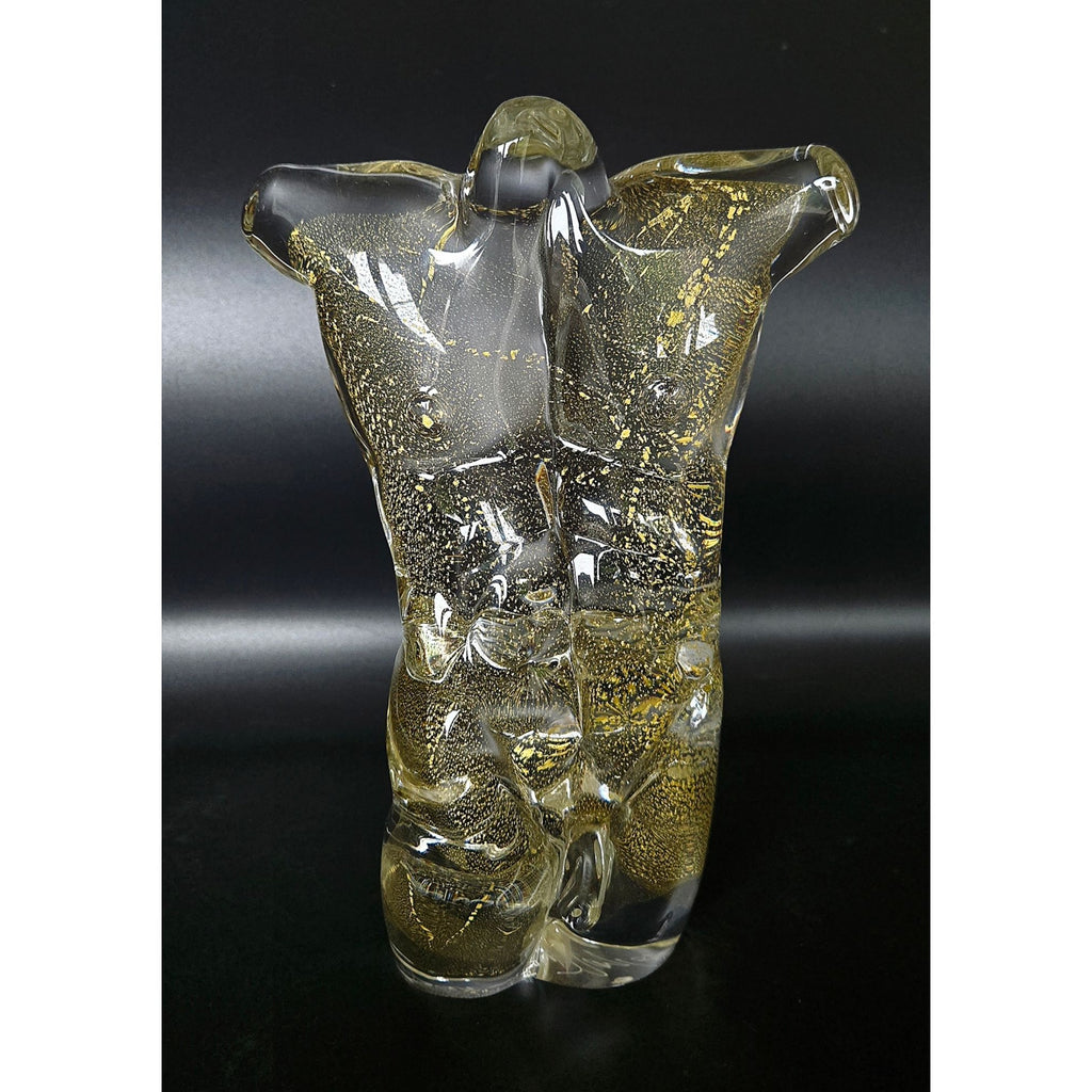 Karen Naylor Hand Blown Art Glass Male Sculpture with gold flecks- MINT, 9"