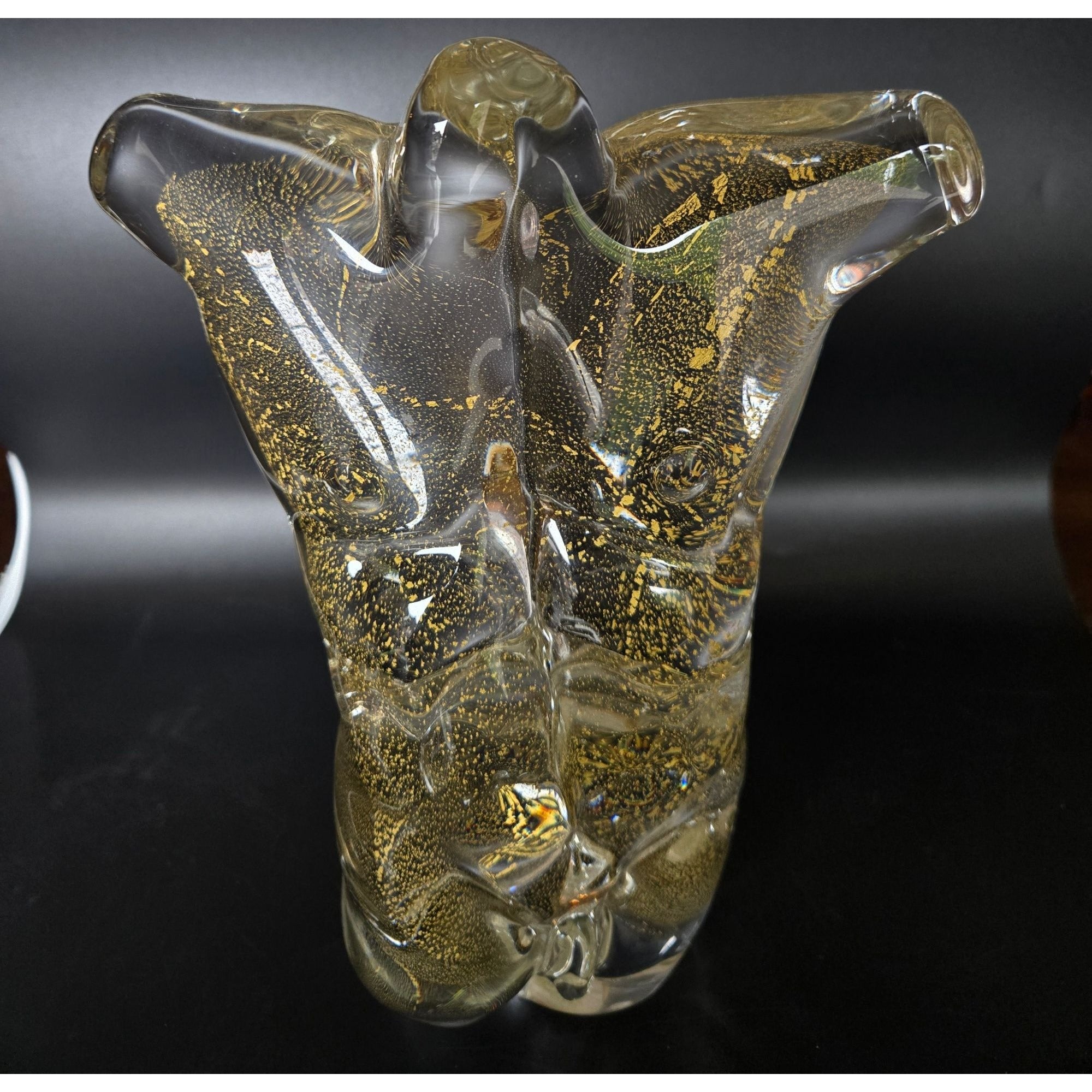 Karen Naylor Hand Blown Art Glass Male Sculpture with gold flecks- MINT, 9"
