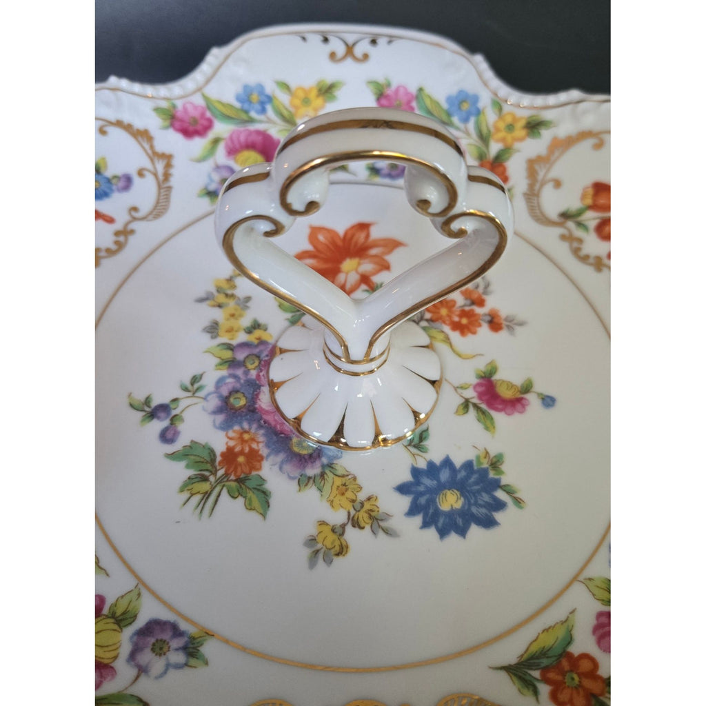 Noritake Dresdena Serving Tray Fine Porcelain Handled Serving Dish Scalloped Floral & Gold