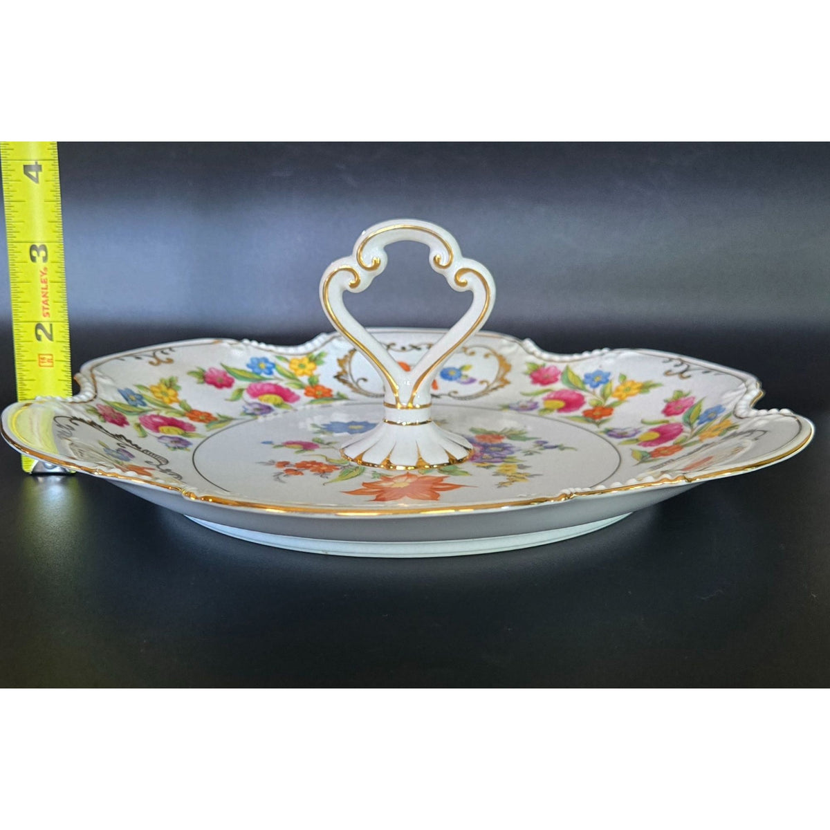 Noritake Dresdena Serving Tray Fine Porcelain Handled Serving Dish Scalloped Floral & Gold