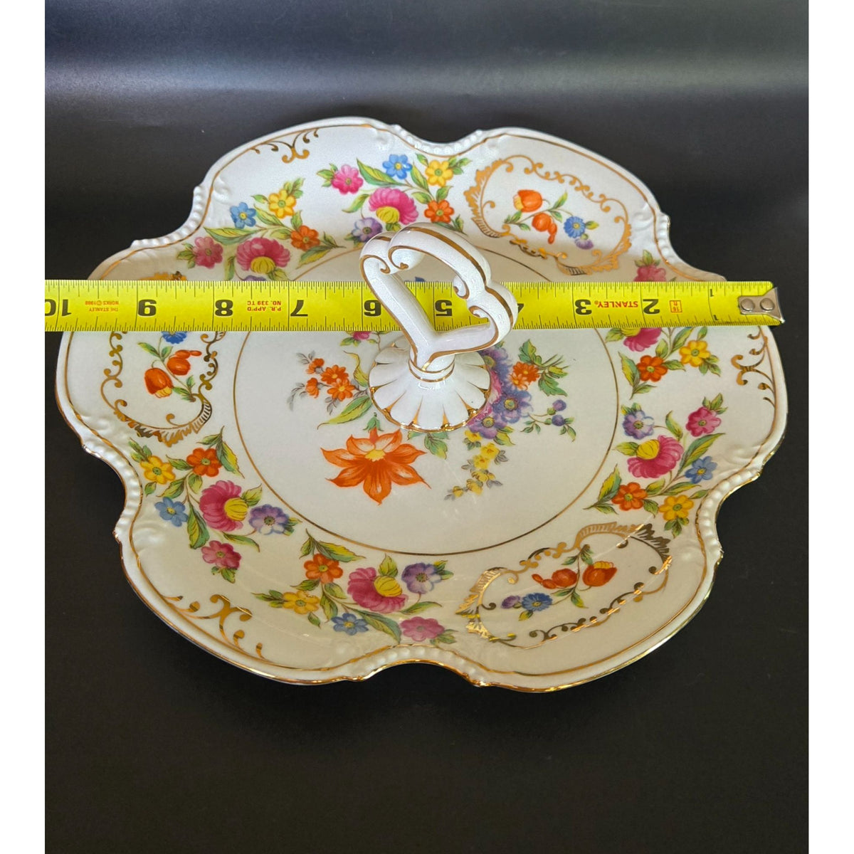Noritake Dresdena Serving Tray Fine Porcelain Handled Serving Dish Scalloped Floral & Gold