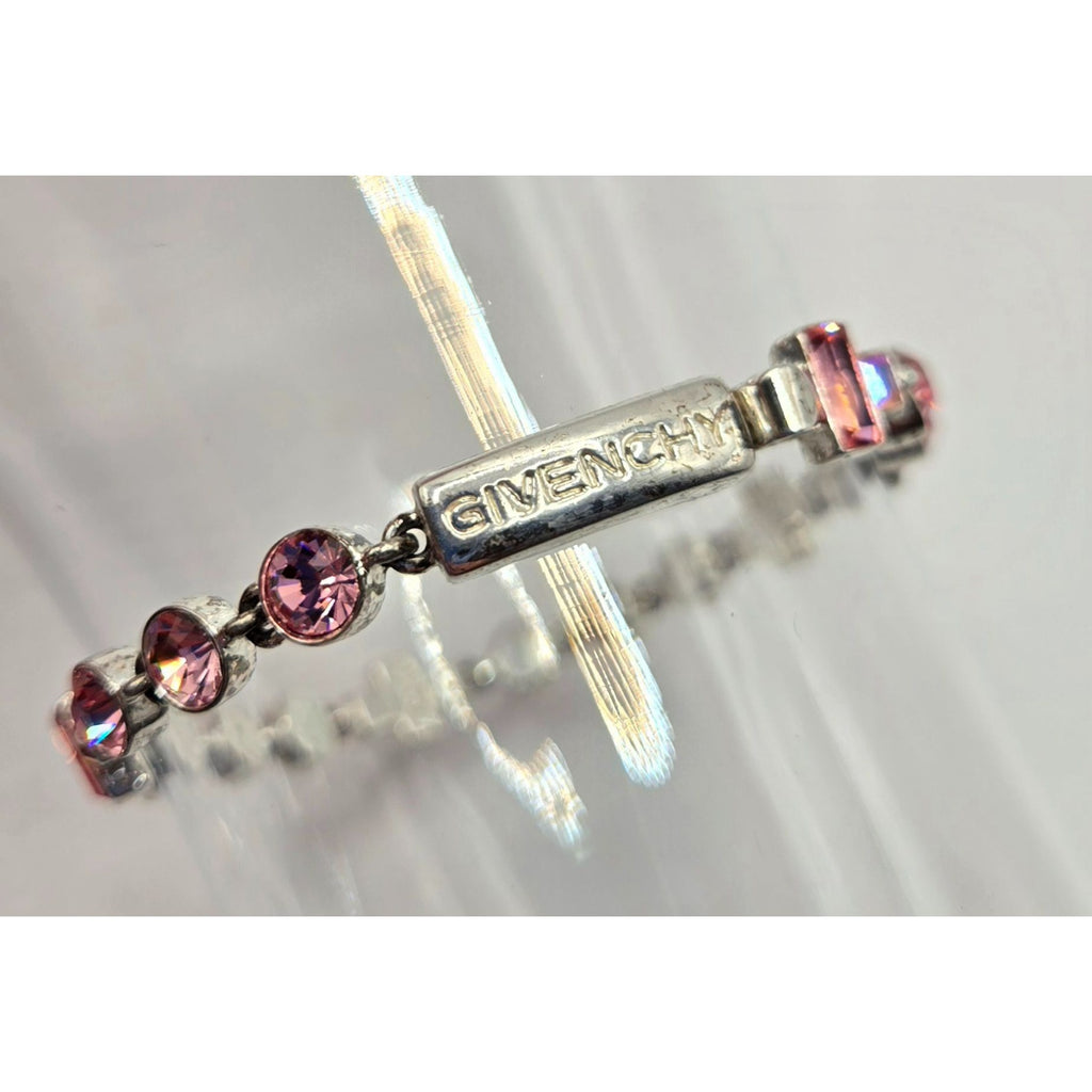 Givenchy Pink Crystal Bracelet Silver-Tone Elegant Design Womens Jewelry Vintage Look Secure Clasp Authentic