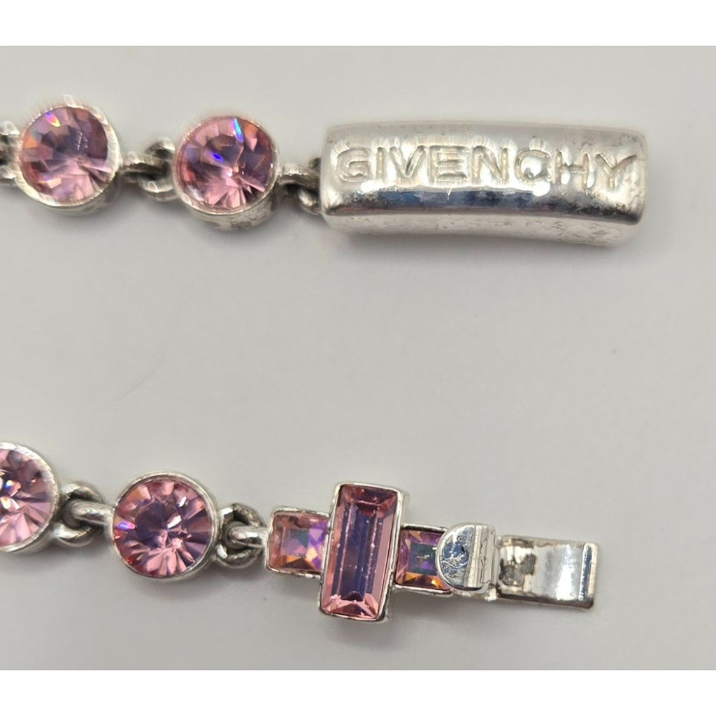 Givenchy Pink Crystal Bracelet Silver-Tone Elegant Design Womens Jewelry Vintage Look Secure Clasp Authentic
