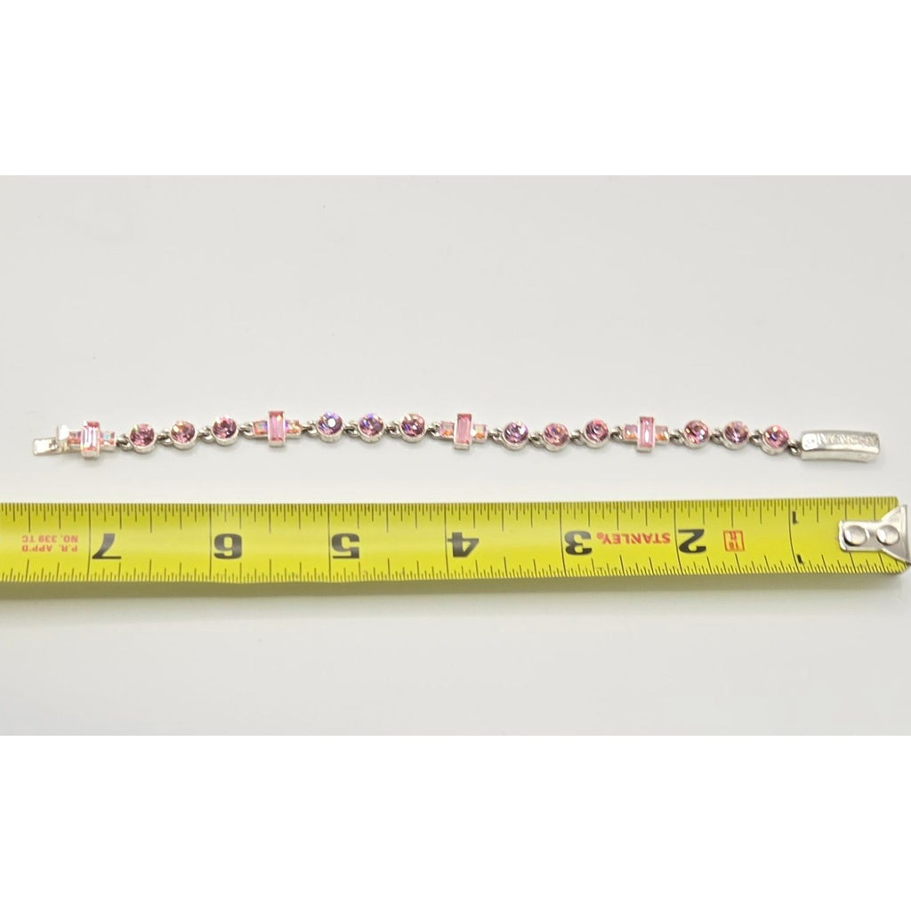 Givenchy Pink Crystal Bracelet Silver-Tone Elegant Design Womens Jewelry Vintage Look Secure Clasp Authentic