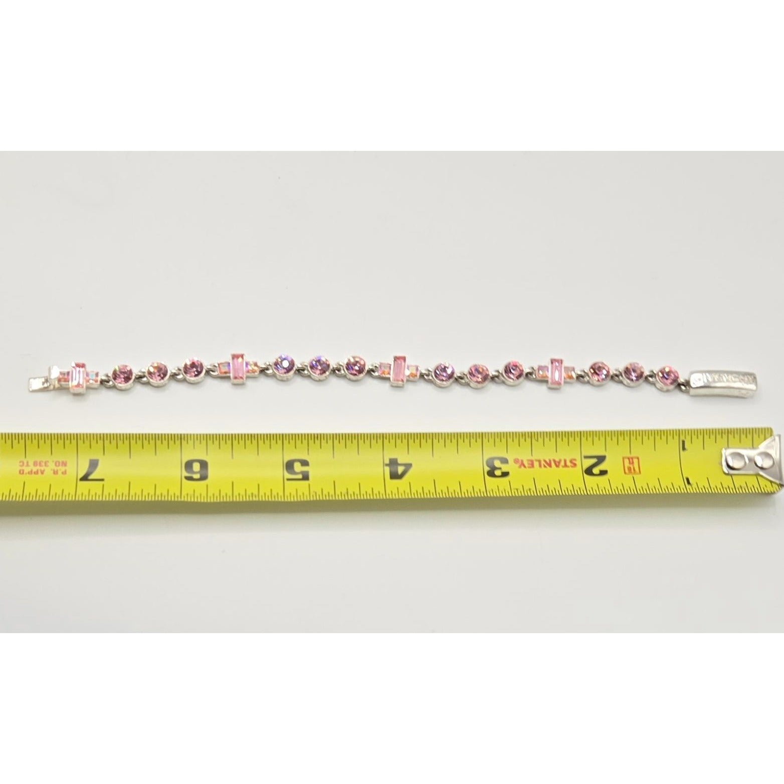 Givenchy Pink Crystal Bracelet Silver-Tone Elegant Design Womens Jewelry Vintage Look Secure Clasp Authentic