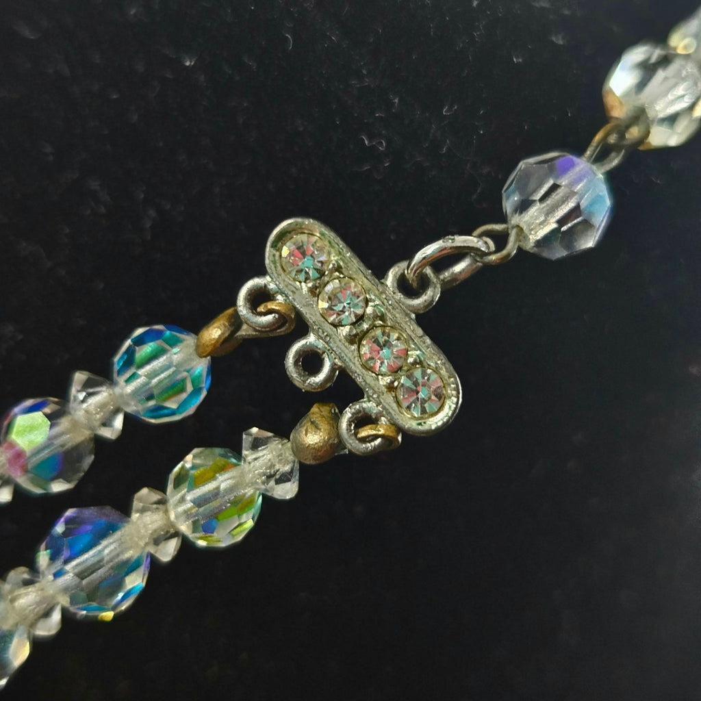 1950s Aurora Borealis Two strand Crystal Necklace and Matching Clip on Earrings