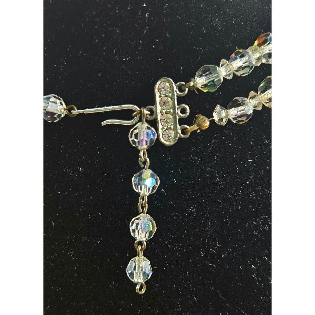 1950s Aurora Borealis Two strand Crystal Necklace and Matching Clip on Earrings