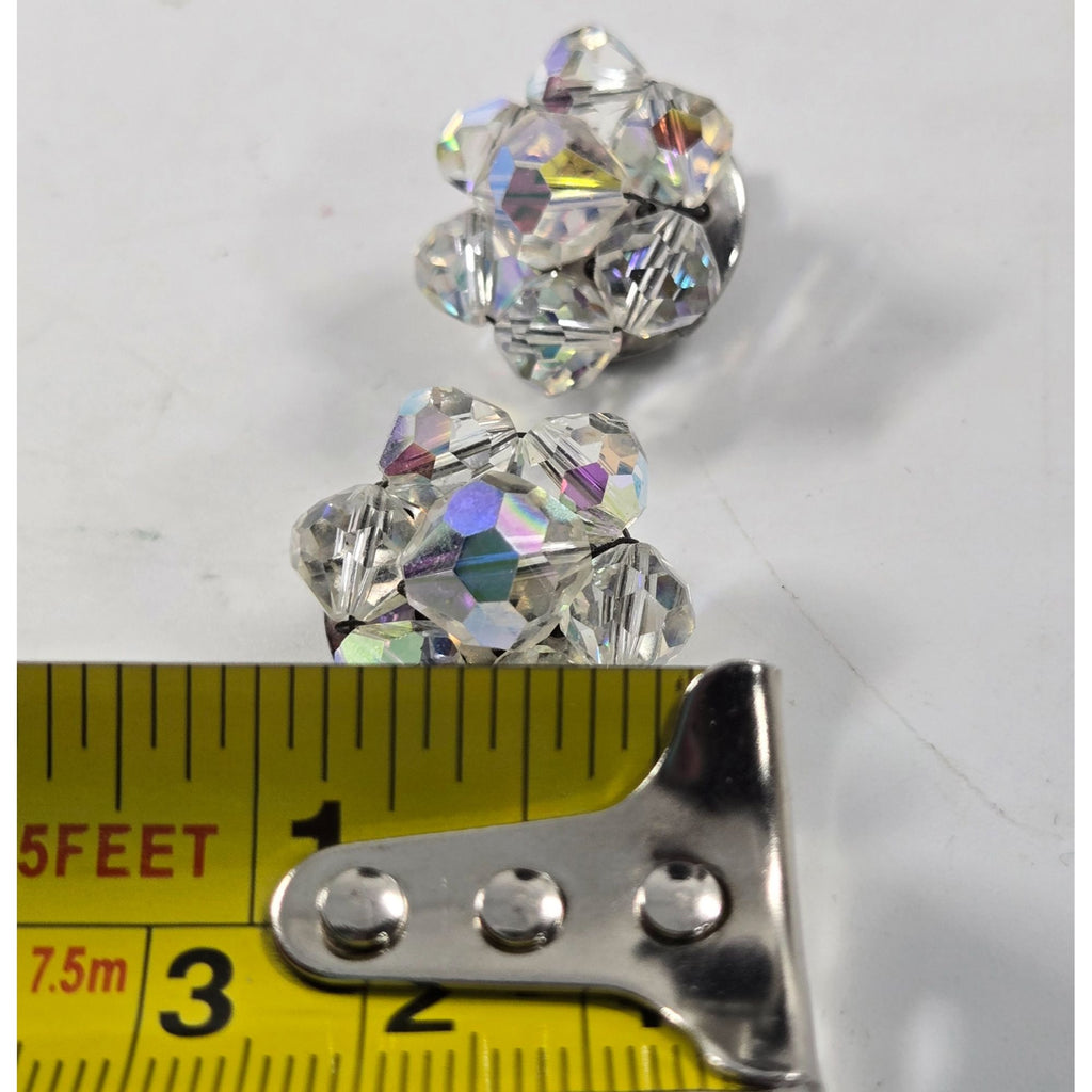 1950s Aurora Borealis Two strand Crystal Necklace and Matching Clip on Earrings